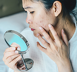 Người đàn ông nhìn vào gương.